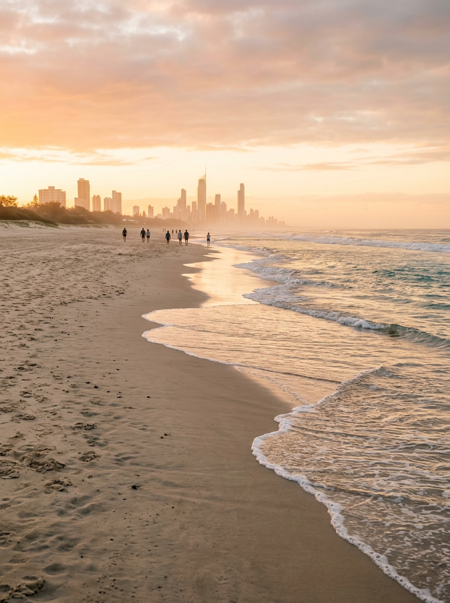 Gold Coast beach in warm morning light